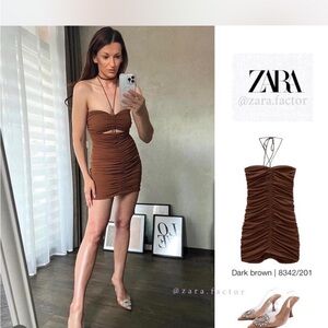 Zara Dark Brown Strapless Mini Dress